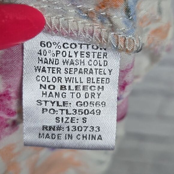 Umgee Boho Ivory Floral Printed Tunic Mini Dress V-Neck 3/4 Sleeves Womens Small - Picture 12 of 13